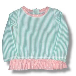 Ruffle Butts Girls Rashguard 18-24 Mnths Top Seersucker Pink Sun Protection Swim
